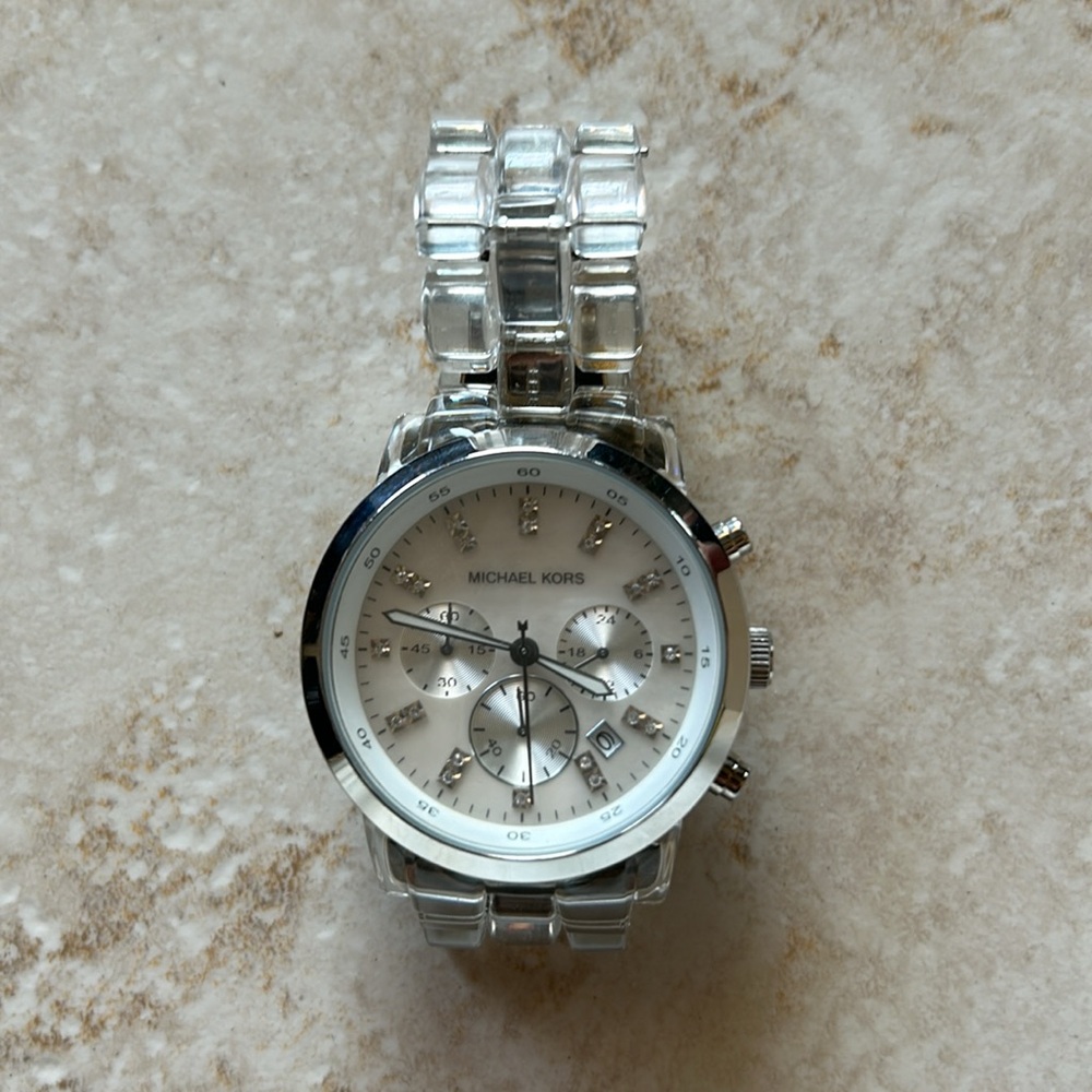Michael Kors rhinestone dial watch acrylic links no scratches